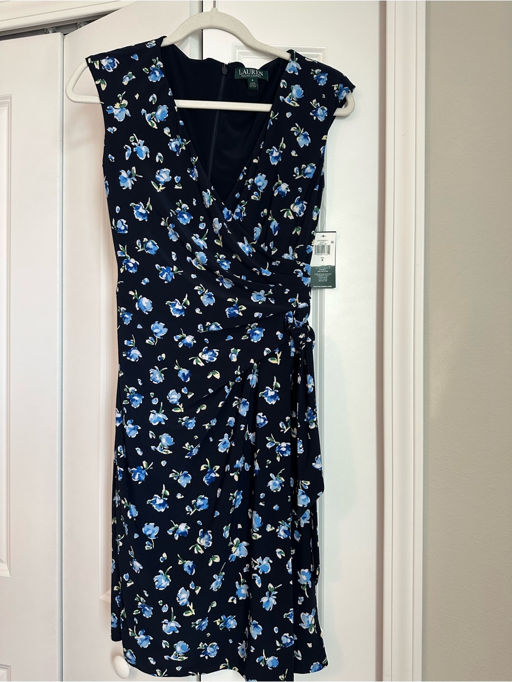 NWT - Ralph Lauren Navy Floral Faux-Wrap Dress